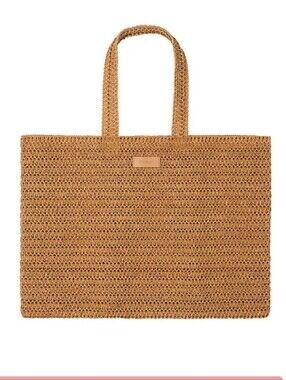 Burberry tote bag Tan brown knitted paper straw Beach shopper Authentic New